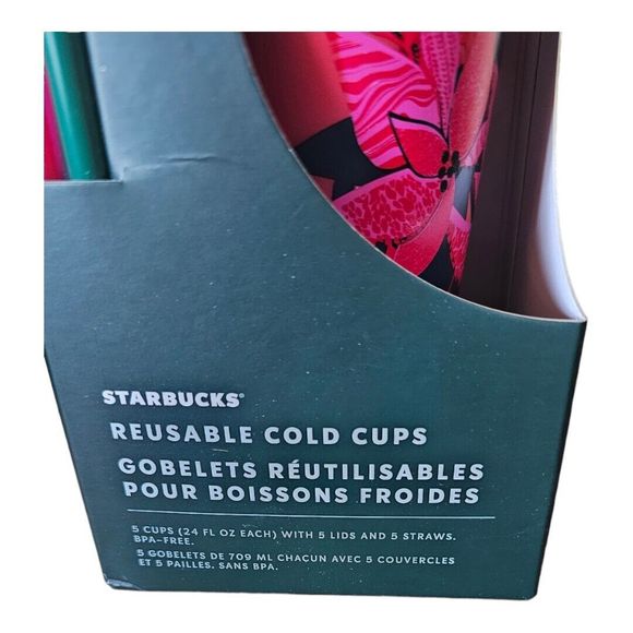 Starbucks 2021 Holiday Christmas Winter Reusable Cold Cups 5 pk Straws Lids 24oz - Picture 3 of 4